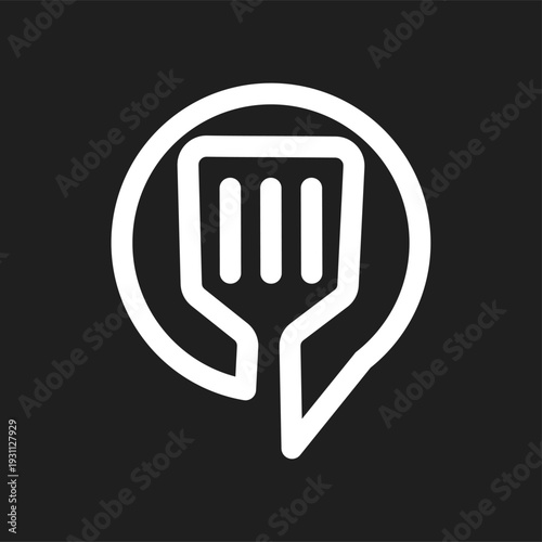 Minimalist Spatula and Speech Bubble Icon Design for Food and Culinary Concepts