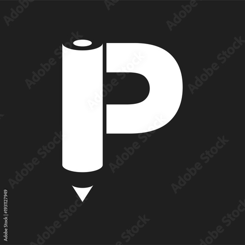 Creative Letter P Logo Design with Integrated Pencil Icon on a Black Background
