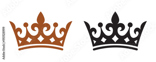 Royal Crown Vector Icon Set – Elegant King Queen Crown Silhouette Design in Gold and Black, Luxury Heraldic Symbol Illustration Isolated on White Background