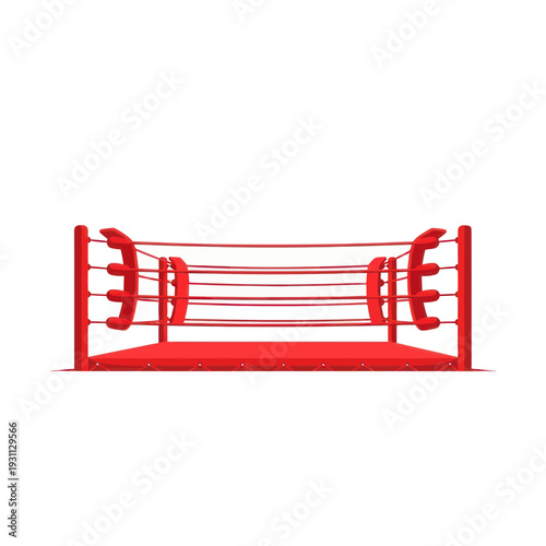 Empty Red Boxing Ring with Ropes and Turnbuckles, White Background