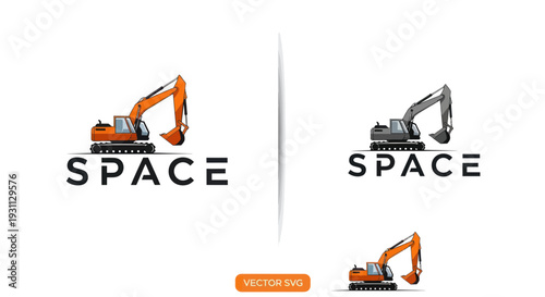 Excavator Machine Icons Set - Orange and Grey Diggers
