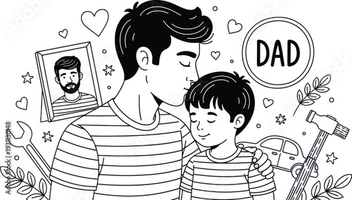 A heartwarming illustration of a father and son sharing a tender moment