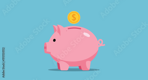 Pink Piggy Bank with Coin Falling Inside 1.