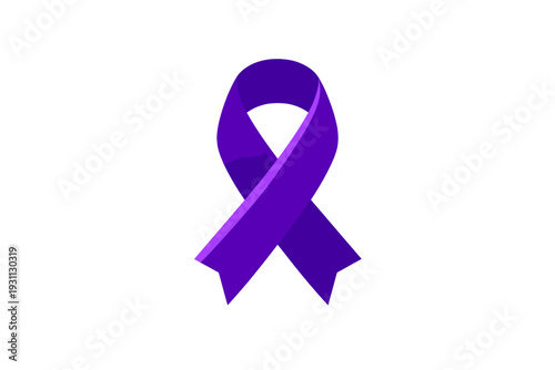 Purple awareness ribbon symbol for pancreatic cancer and domestic violence awareness on white background