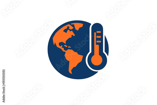 Global warming icon with earth globe and thermometer showing rising temperature for climate change concept