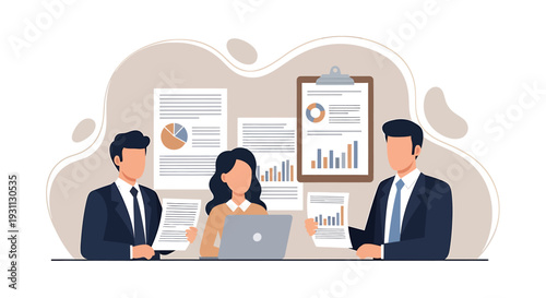 Business professionals in a meeting discussing financial reports.