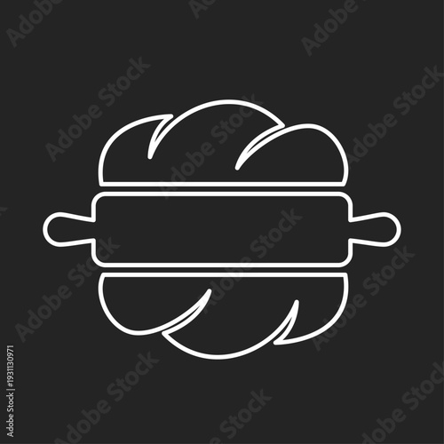 Minimalist Rolling Pin and Dough Line Art Icon for Bakery