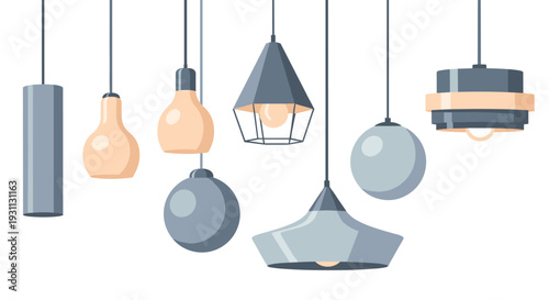A collection of modern hanging light fixtures in various designs