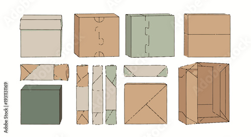 Collection of Various Cardboard Boxes and Packaging.