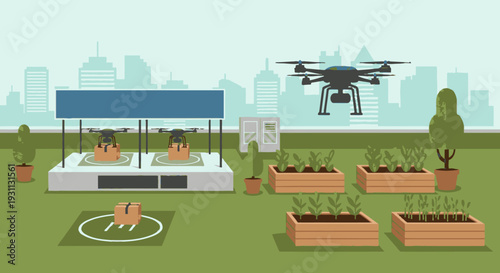 Drone Flying Over Modern Agriculture Farm.