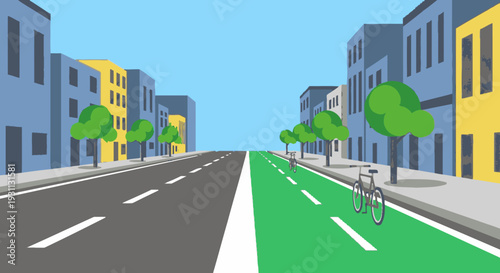 Empty City Street with Bike Lane.