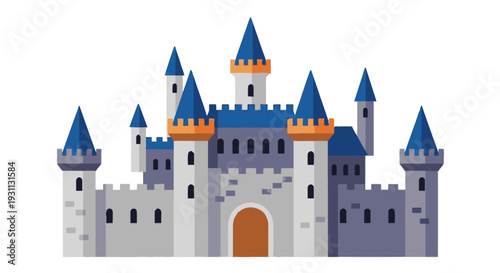 Fantasy Castle with Towers and Turrets Illustration.