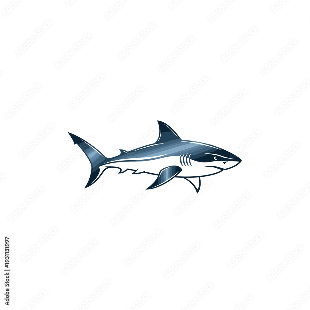 Fototapeta premium Stylized blue shark swimming in side view illustration