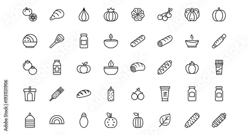 A set of minimalist food icons in a vector graphic design