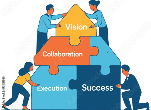 Vision Collaboration Execution Success Puzzle Teamwork creative Illustration.