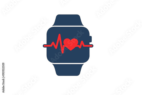Smartwatch icon with heart rate monitor and pulse line for health tracking and fitness monitoring on white background