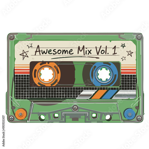 vintage awesome mix green cassette tape vector illustration