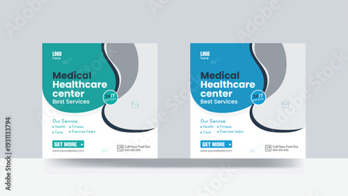 Medical and healthcare social media post design digital poster square template