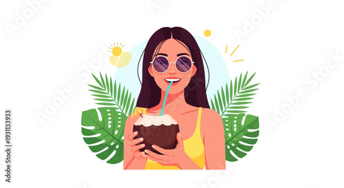 Woman Enjoying Chocolate Drink with Sunglasses.