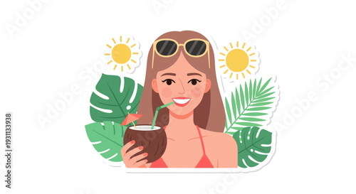 Woman Drinking Cocktail with Sunglasses On.