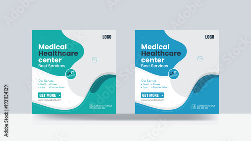 Medical and healthcare social media post design digital poster square template