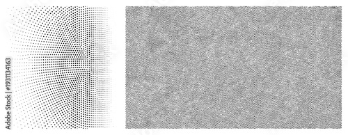Black and white halftone dot design with gradient density, vector art, graphic texture, digital illustration, minimalist, visual effect, print background.