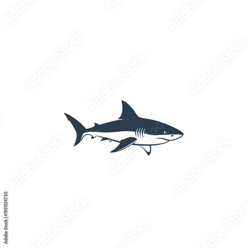 Stylized dark blue shark illustration with a powerful silhouette