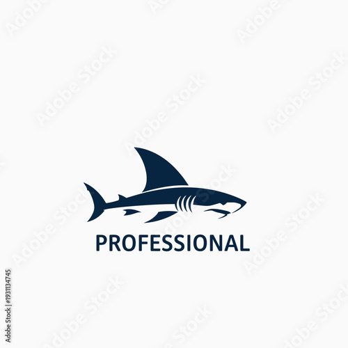 Stylized dark blue shark logo with Professional text on a white background