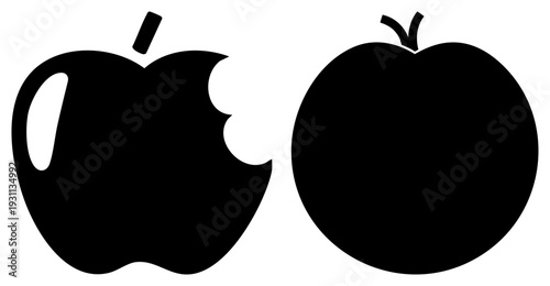 Bite marked silhouette, whole, fruit graphic, vector, food symbol, snack illustration, digital.