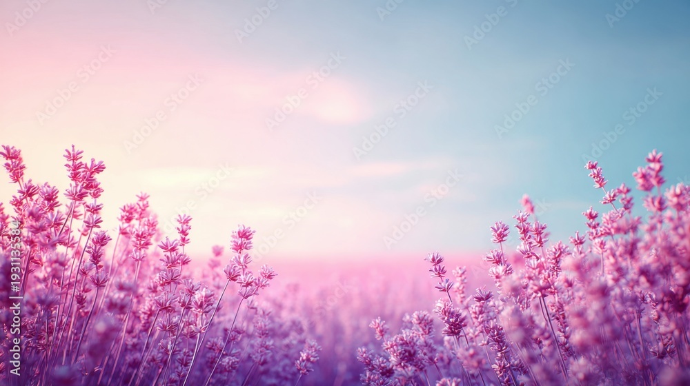Fototapeta premium A field of lavender flowers blooming under a clear sky