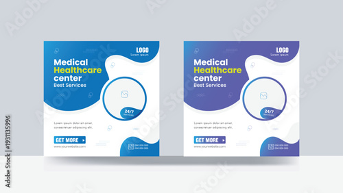 Medical healthcare social media post design digital poster square template