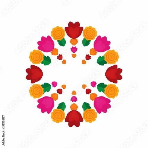 Colorful Floral Wreath Pattern Illustration.