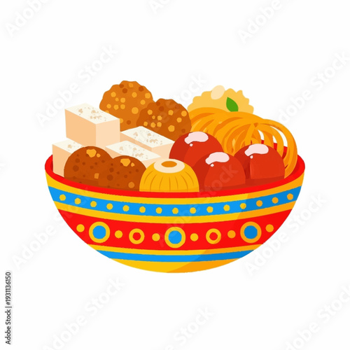 Colorful Indian Sweets in Decorative Bowl.