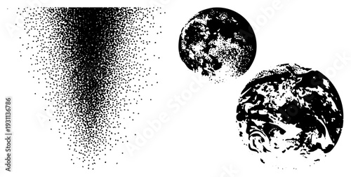 Stylized planetary with halftone texture, cratered surfaces, and dot based gradient field, vector art, space graphic, celestial design.