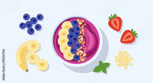 Fruit Topped Smoothie Bowl with Fresh Ingredients.