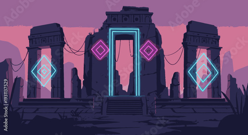 Futuristic Ancient Temple Entrance Structure.