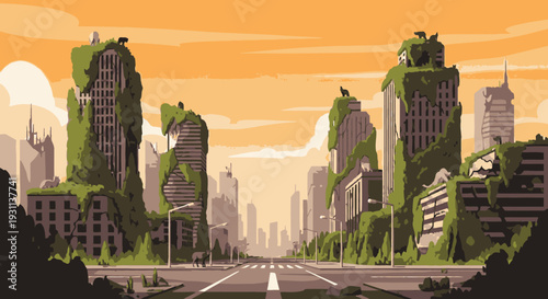 Futuristic Cityscape with Lush Green Skyscrapers.