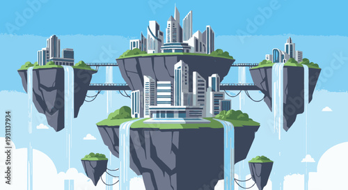 Futuristic Floating Cityscape with Modern Architecture.