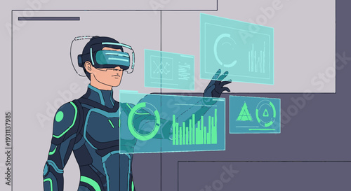 Futuristic Person Wearing Virtual Reality Headset.