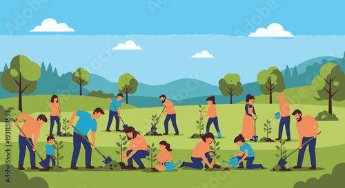 Group of People Planting Trees Together.
