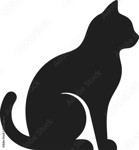 Black Cat Silhouette Sitting Profile View.