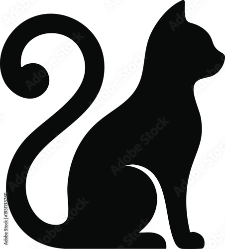 Black Silhouette of a Cat Sitting.