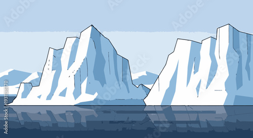 Iceberg Illustration Floating in Ocean Water.