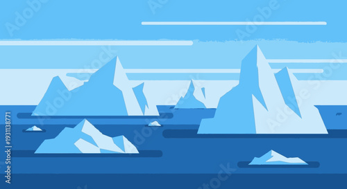 Iceberg Illustration with Floating Ice Masses.