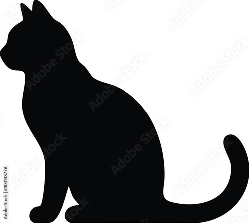 Black Cat Silhouette Sitting Profile View.