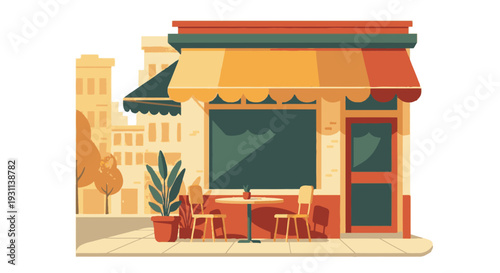 Illustration of a Restaurant or Cafe Exterior.