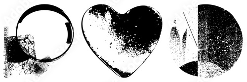 Vector art featuring stylized circles and with distressed halftone textures, graphic design, digital illustration, minimalist composition.