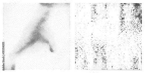 Vector halftone design using dot density gradients, abstract composition, graphic art, isolated, visual texture, aesthetic.