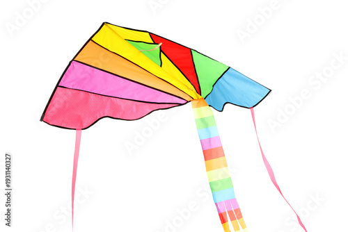 Colorful kite on white back...