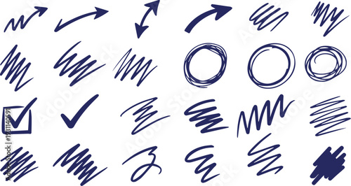 Hand drawn abstract shape with rough marker texture and brush strokes, bright highlight accents form. Clean underline details repeat highlight and marker in every shape underline.